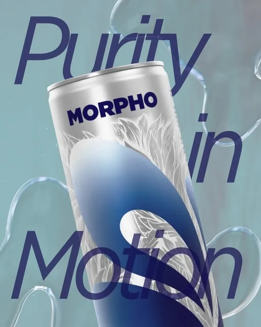 MORPHO can surrounded by bubbles with the words Purity in Motion